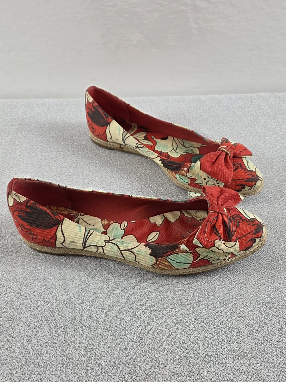 Tory Burch Tasmin Floral Print Canvas Bow Espadrille Ballet Flats Red 11